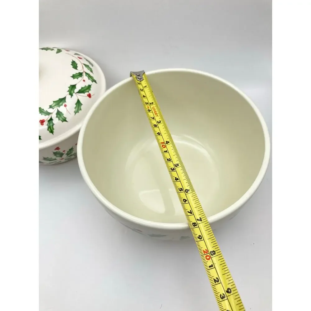 Lenox Holiday Holly Berry Medium Serving Bowl and Small Bowl with Lid *READ*